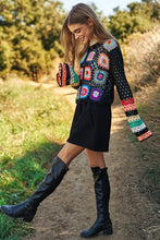 Load image into Gallery viewer, Floral Crochet Striped Sleeve Cropped Knit Sweater
