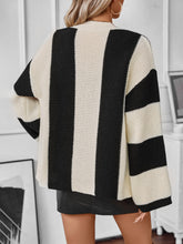 Load image into Gallery viewer, Waffle-Knit V-Neck Striped Long Sleeve Cardigan

