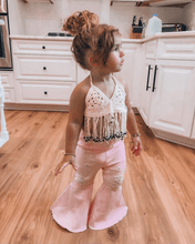 Load image into Gallery viewer, Barbie Denim Bell Bottoms - Distressed Pink
