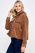 Load image into Gallery viewer, Women Corduroy Oversized Shacket, Hooded Shirt Jacket

