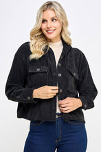 Load image into Gallery viewer, Women Corduroy Oversized Shacket, Hooded Shirt Jacket
