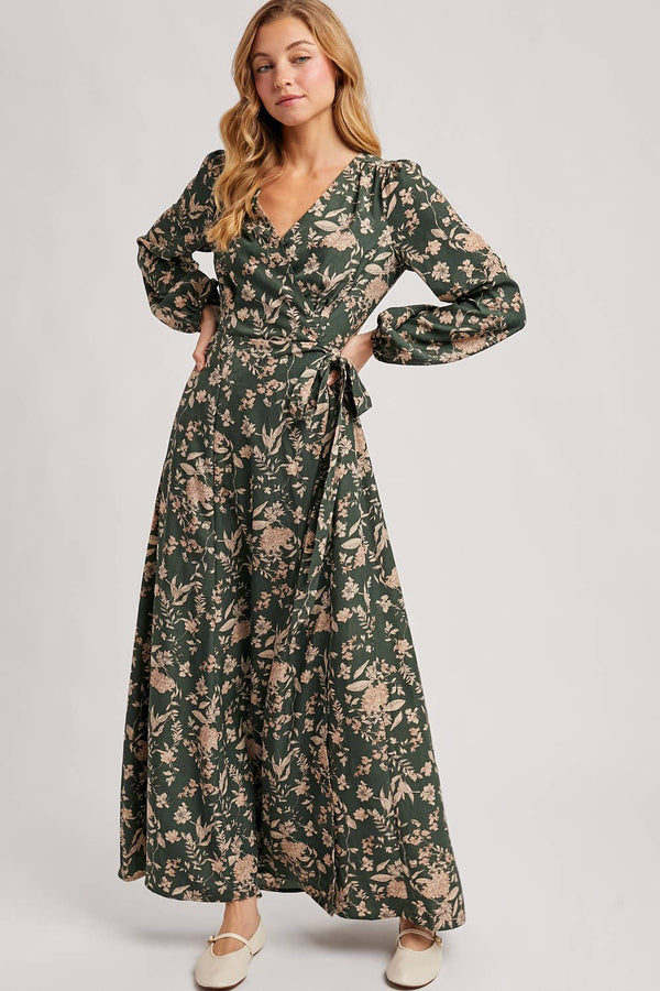 FLORAL PRINT WRAP MAXI DRESS - Believe Inspire Beauty 