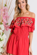 Load image into Gallery viewer, Floral Embroidered Off Shoulder Romper
