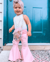 Load image into Gallery viewer, Barbie Denim Bell Bottoms - Distressed Pink
