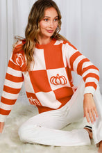 Load image into Gallery viewer, Checker and Pumpkin Knit Sweater
