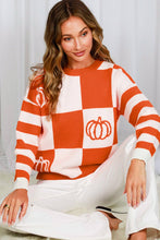 Load image into Gallery viewer, Checker and Pumpkin Knit Sweater
