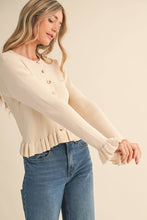 Load image into Gallery viewer, RUFFLE HEM RIBBED KNIT SWEATER CARDIGAN
