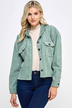 Load image into Gallery viewer, Women Corduroy Oversized Shacket, Hooded Shirt Jacket
