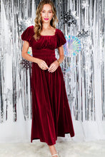 Load image into Gallery viewer, Burgundy Smocked Velvet Maxi Dress
