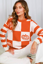Load image into Gallery viewer, Checker and Pumpkin Knit Sweater

