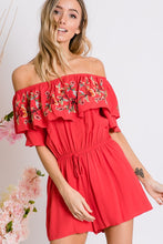 Load image into Gallery viewer, Floral Embroidered Off Shoulder Romper
