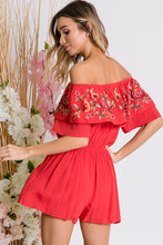 Load image into Gallery viewer, Floral Embroidered Off Shoulder Romper
