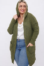 Load image into Gallery viewer, PLUS RIBBED POPCORN KNIT LONG OPEN HOODIE CARDIGAN
