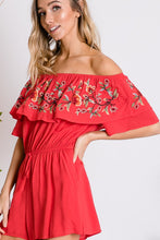 Load image into Gallery viewer, Floral Embroidered Off Shoulder Romper
