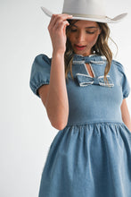 Load image into Gallery viewer, Bow lace puff Mini Denim Dress - Believe Inspire Beauty 
