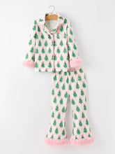 Load image into Gallery viewer, Mommy and Me Christmas Tree Print Pajama Set with Faux Fur Trim - Believe Inspire Beauty 
