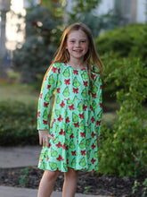 Load image into Gallery viewer, Winter Christmas Tree Bow Character Print  Green Girls Dress - Believe Inspire Beauty 
