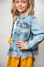 Load image into Gallery viewer, Kids Light Wash Faded Denim Fringe Winter Button Jacket
