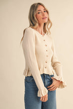 Load image into Gallery viewer, RUFFLE HEM RIBBED KNIT SWEATER CARDIGAN
