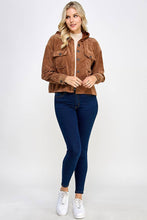 Load image into Gallery viewer, Women Corduroy Oversized Shacket, Hooded Shirt Jacket
