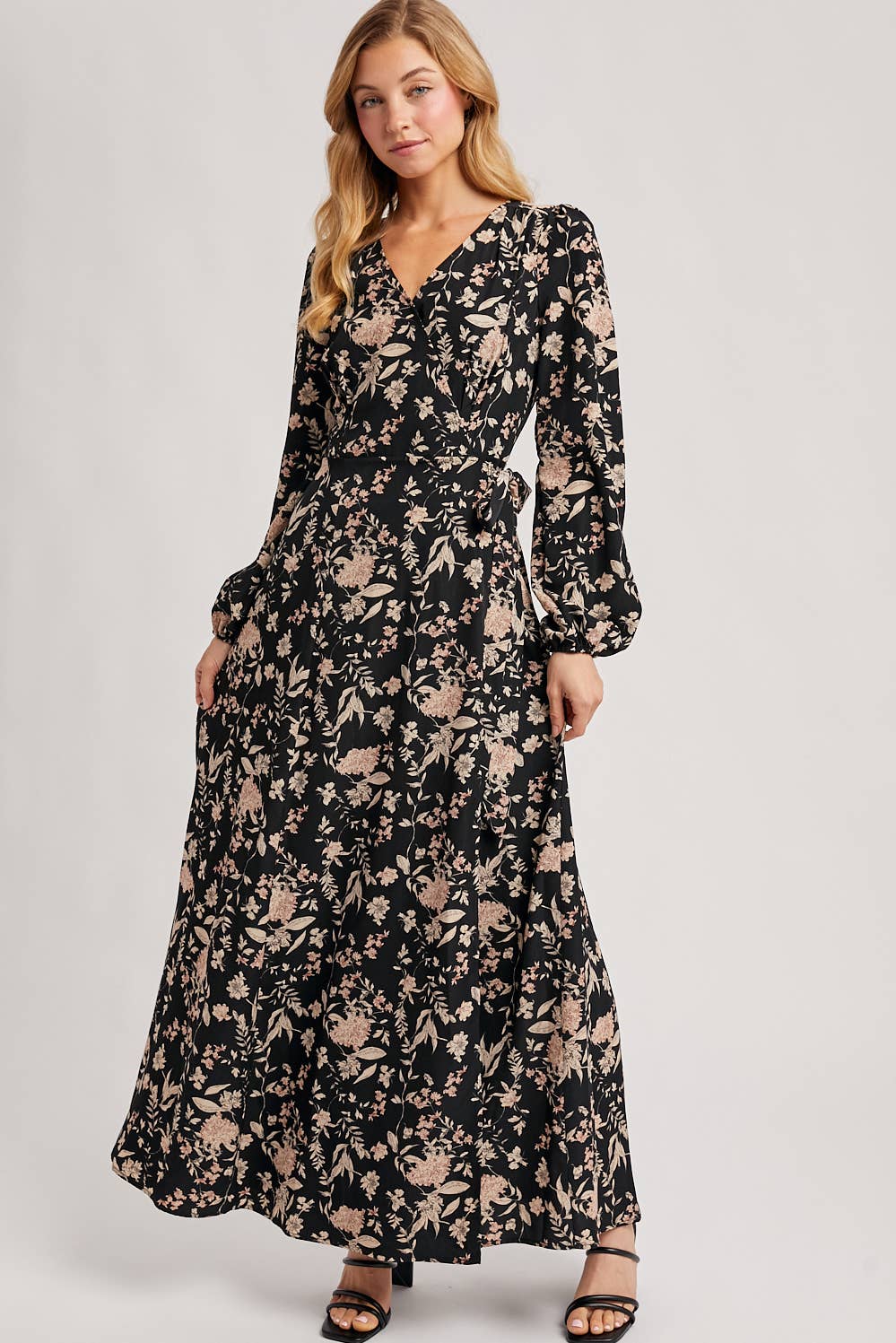 FLORAL PRINT WRAP MAXI DRESS