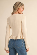 Load image into Gallery viewer, RUFFLE HEM RIBBED KNIT SWEATER CARDIGAN
