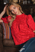 Load image into Gallery viewer, Plus Floral Jacquard Balloon Sleeve Blouse
