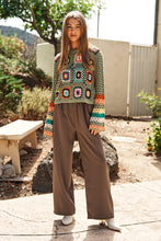 Load image into Gallery viewer, Floral Crochet Striped Sleeve Cropped Knit Sweater
