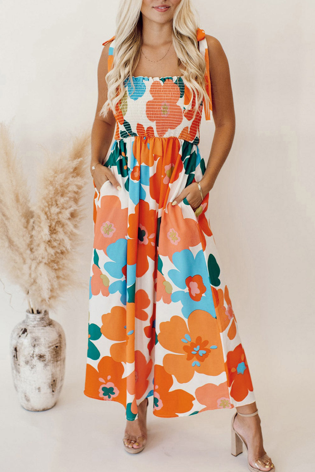 Orange floral smock dress