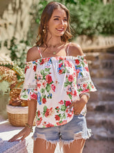 Load image into Gallery viewer, Floral Spaghetti Strap Cold-Shoulder Blouse
