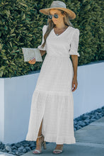 Load image into Gallery viewer, Eyelet Front Slit Puff Sleeve Maxi Dress

