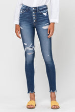 Load image into Gallery viewer, HIGH RISE PATCHED BUTTON UP RAW HEM ANKLE SKINNY
