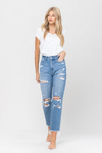 Load image into Gallery viewer, DISTRESSED RAW HEM MOM JEANS
