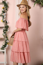 Load image into Gallery viewer, OFF THE SHOULDER THREE LAYERS RUFFLE DRESS*
