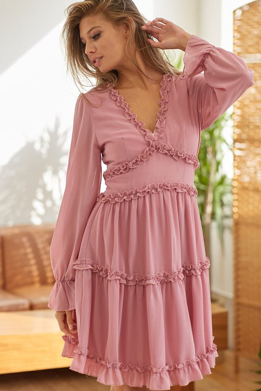 Pink Tiered Ruffle Dress