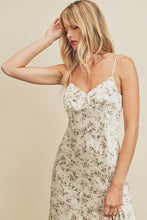 Load image into Gallery viewer, Ivory Ruffle Slit Floral Slip Dress
