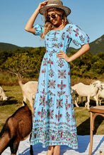 Load image into Gallery viewer, Floral Ruched Puff Sleeve Tiered Maxi Dress
