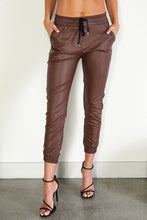 Load image into Gallery viewer, BROWN FAUXE LEATHER JOGGERS
