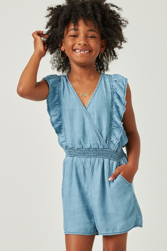 Denim Ruffle Romper - Mini Beauties