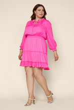 Load image into Gallery viewer, Curvy Hot Pink Long Sleeve Ruffled Tiered Mini Dress
