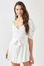 Load image into Gallery viewer, PLEATED PUFF SLEEVE OVERWRAP ROMPER
