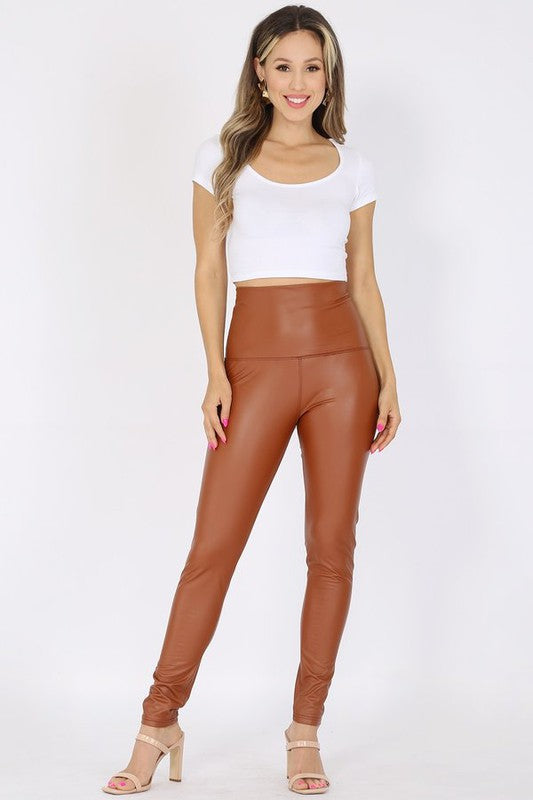 High waisted Brown Pleather Pants
