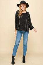 Load image into Gallery viewer, SOLID SEQUIN ROUND NECK TOP
