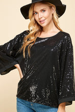 Load image into Gallery viewer, SOLID SEQUIN ROUND NECK TOP
