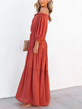 Load image into Gallery viewer, Ruffle Trim Off Shoulder Long Sleeve Maxi Dress

