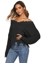 Load image into Gallery viewer, Off-Shoulder Ribbed Long Sleeve Raw Hem Sweater
