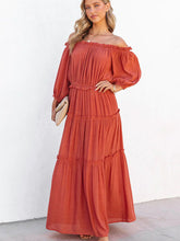 Load image into Gallery viewer, Ruffle Trim Off Shoulder Long Sleeve Maxi Dress
