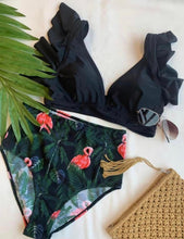 Load image into Gallery viewer, Black Flamingo High Waist Swimsuit Bottom
