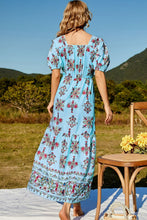 Load image into Gallery viewer, Floral Ruched Puff Sleeve Tiered Maxi Dress
