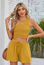 Load image into Gallery viewer, Smocked One-Shoulder Sleeveless Top and Shorts Set
